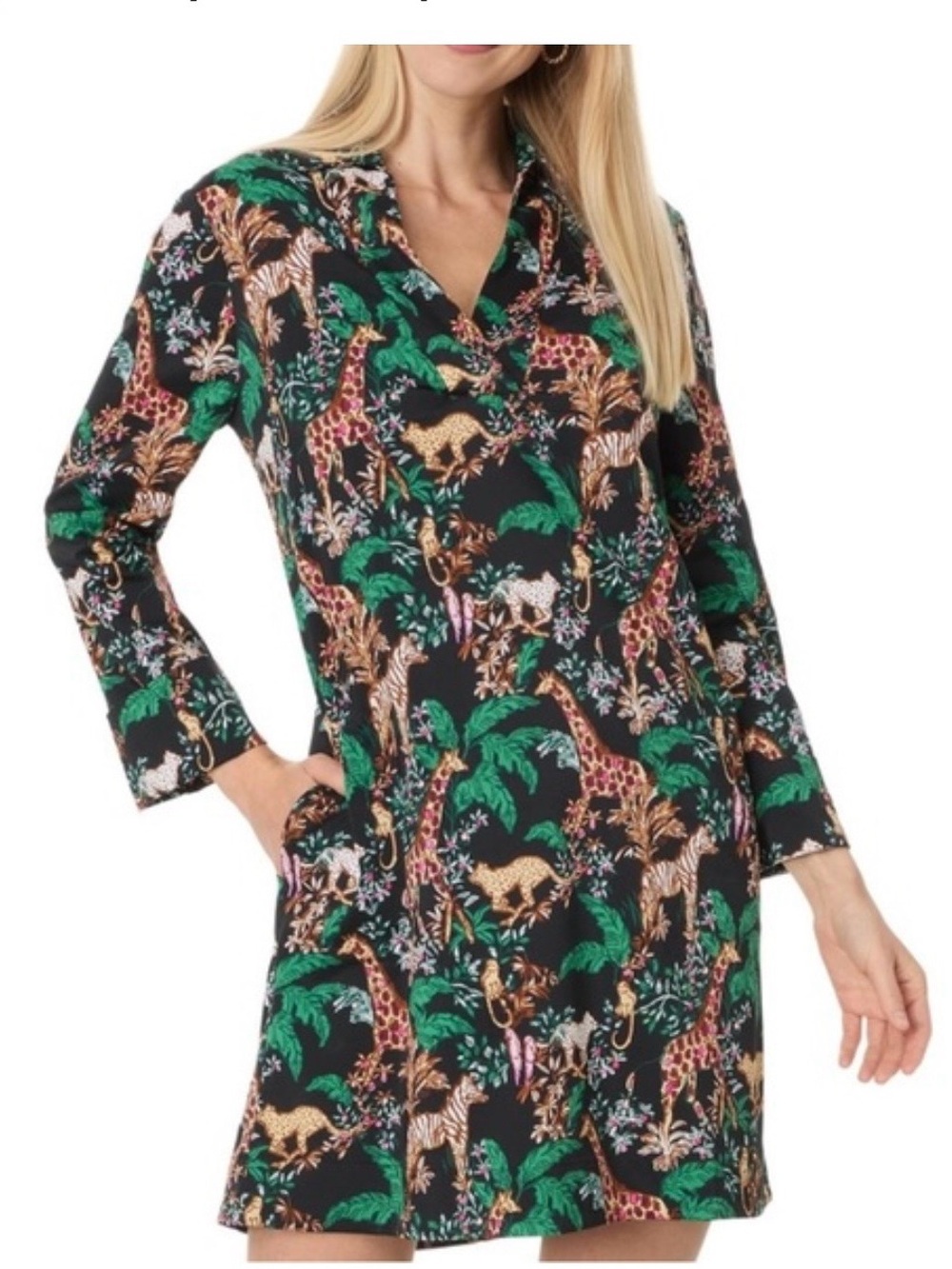 Lilly Pulitzer dancing in the moonlight.  Black Jungle Animal Print Midi Dress